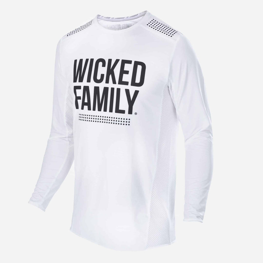 Front of a solid White dirt bike jersey 