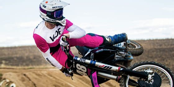 Image of an MX rider wearing Pink Block MX Gear Set
